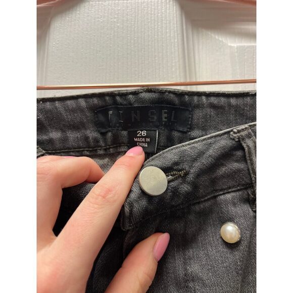 Tinsel Denim Skirt w. Pearls Sz 26 - Picture 2 of 3